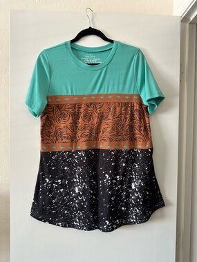 Crazy Train Mint, Brown & Black Short Sleeve Colorblock Tee